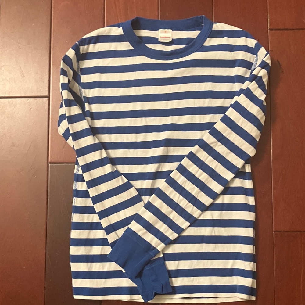Hanna Andersson Blue and White Striped Long Sleeve Tee